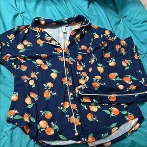 Navy Pajama Set with Orange Print